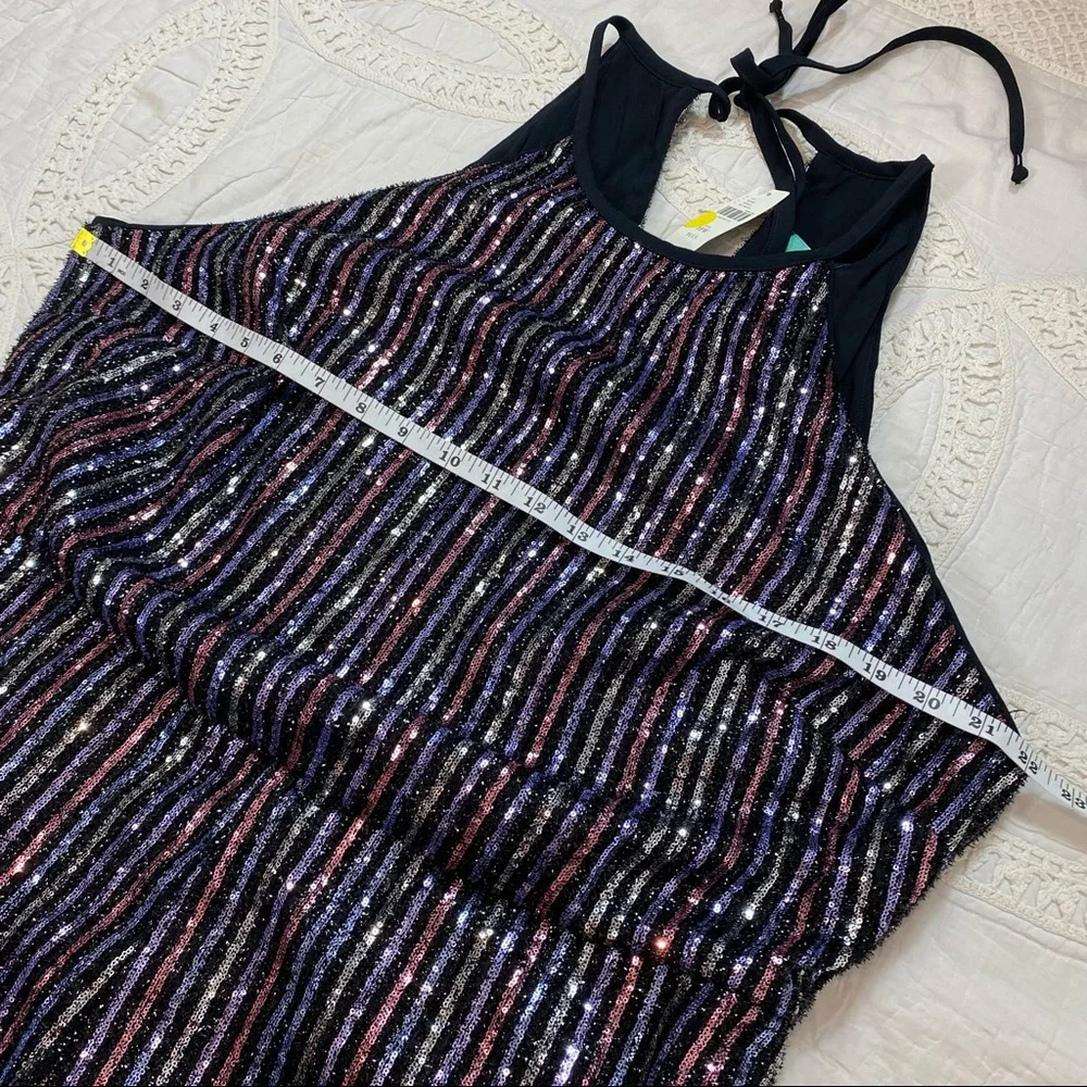 NWT Maeve Anthropologie disco halter jumpsuit -Sequin formal Silver Sparkly 18W - Picture 10 of 14